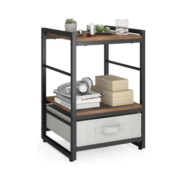 Nachtkastje Met Stoffen Lade Industriële Bijzettafel Met Open Opbergvak Nachtkastje Met Metalen Frame Voor Woonkamer Slaapkamer