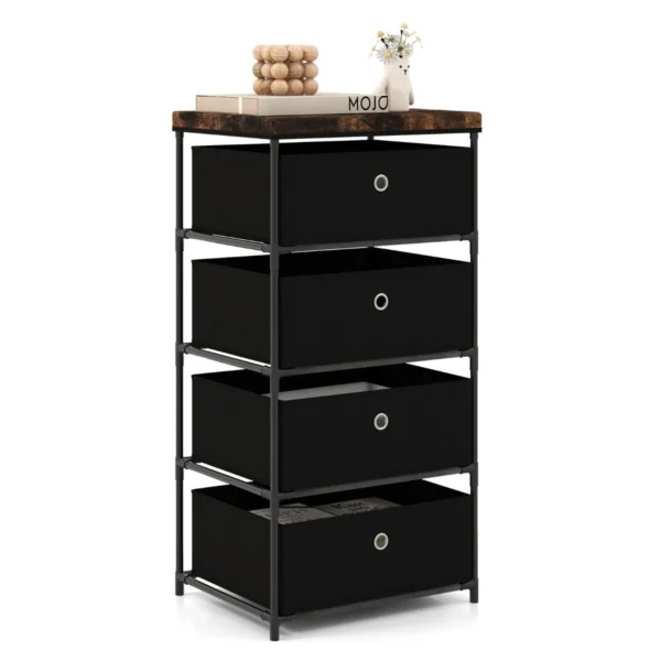 Nachtkastje Met Stoffen Laden Bijzettafel Met Metalen Frame Opbergkast Stoffen Commode Voor Slaapkamer Woonkamer (Zwart)