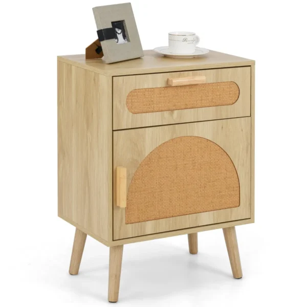 Nachtkastje Van Rotan Met Lade En Kast Bijzettafel Banktafel Nachtkastje In Boho-Stijl Voor Slaapkamer Woonkamer 45 X 30 X 61 Cm