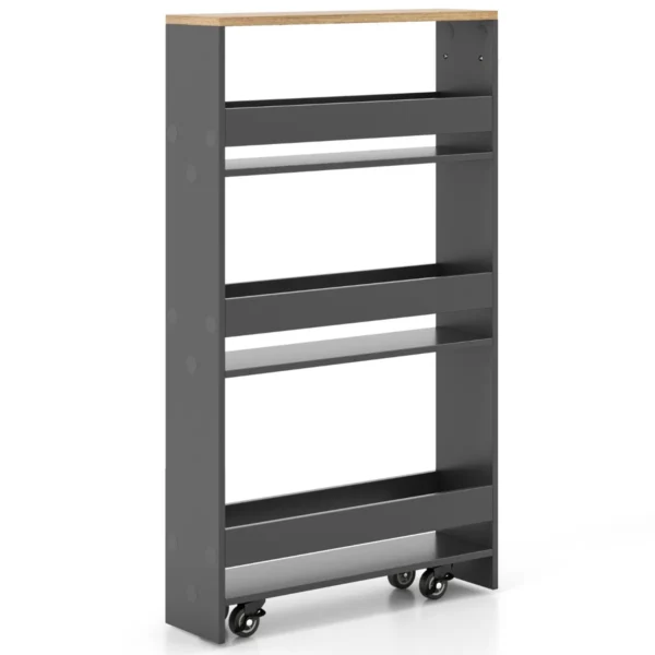 Nichewagen Op Wieltjes Keukenwagen Smal Badkamerrek Met Handgreep Serveerwagen 47,5 X 13 X 80,5 Cm Grijs + Natuur