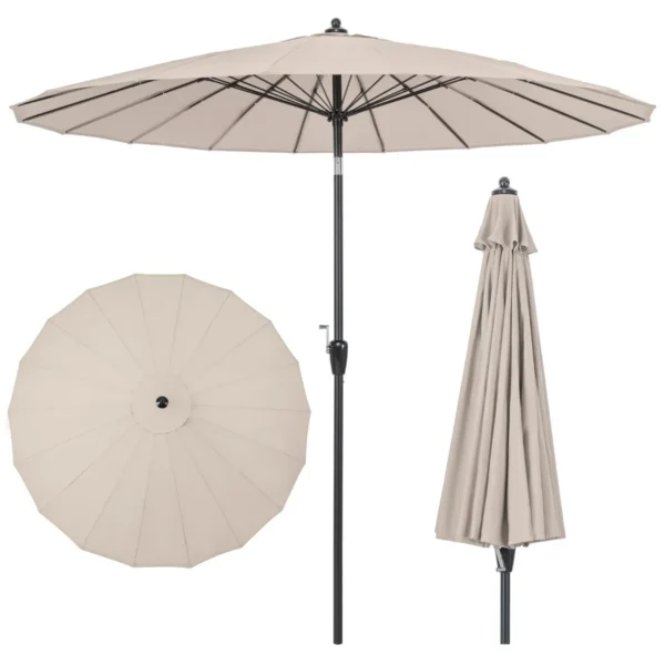 Ø 265 Cm Tuinparasol Kantelbare Parasol Met Zwengel Buiten Paraplu Met 18 Stangen & UV-bestendig Doek Beige