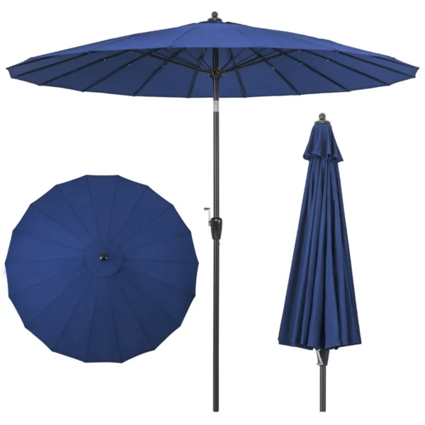 Ø 265 Cm Tuinparasol Kantelbare Parasol Met Zwengel Buiten Paraplu Met 18 Stangen & UV-bestendig Doek Blauw