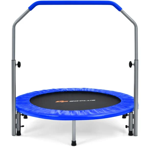 Ø101cm Opvouwbare Mini-Trampoline Fitness Trampoline Met In Hoogte Verstelbare Schuimrubberen Handgreep Blauw + Zwart