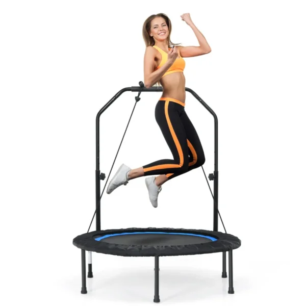 Ø101cm Trampoline Met 2 Weerstandsbanden Binnen Buiten Fitness Trampoline Met In Hoogte Verstelbaar Handvat Zwart + Blauw