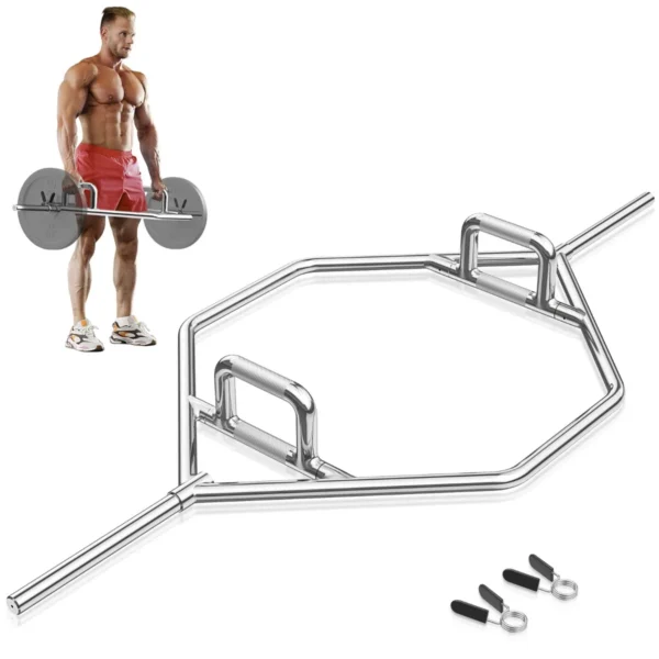 Olympische Zeshoekige Trekstang Robuuste Halterstang Met Platte/Verhoogde Gekartelde Handgrepen Voor Squats/Deadlifts Zilver