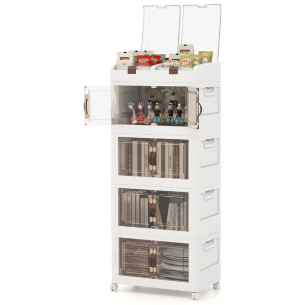 Opbergdoos Met Deksel Wielen En Deuren Opbergdozen Stapelbaar Kunststof Doos Opvouwbaar Kunststof Opbergdozen (4 Dozen）