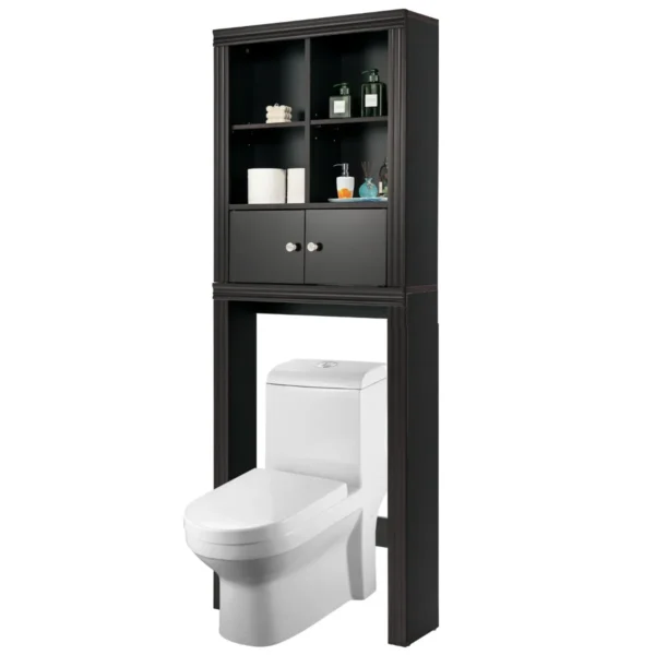Opbergkast Boven Het Toilet Ruimtebesparende Badkameropberger Met 4 Open Vakken Kast Met 2 Deuren En Verstelbare Planken Bruin