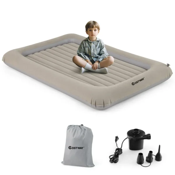 Opblaasbaar Reisbed Voor Peuters Draagbaar Luchtbed Voor Kinderen Verhoogde Bedranden Dubbelzijdige Matras Voor Kinderkamer Reizen-Grijs