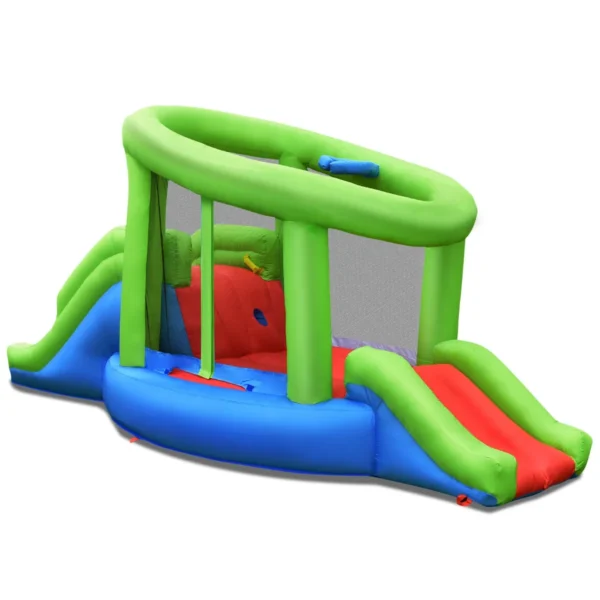 Opblaasbaar Springkasteel Met 2 Glijbanen En Basketbalmand Springkasteel Bouncer Springkasteel 410 X 190 X 197 Cm (Zonder Blazer)