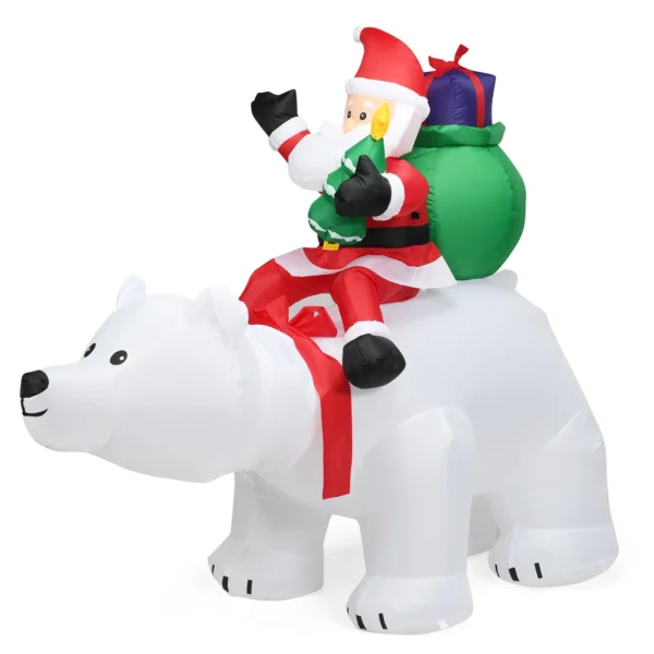 Opblaasbare Ijsbeer & Rijdende Kerstman Kerstfiguur Met LED& Kerstdecoratie Incl. Ventilator & Accessoires 200cm
