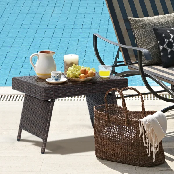 Opklapbare Salontafel Outdoor Bijzettafel Met PVC Top 60 X 40 X 40 Cm Bruin
