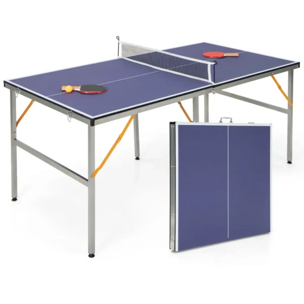 Opklapbare Tafeltennistafel Met Net Tafeltennis Met 2 Batjes 3 Balletjes Verstelbare Poten Voor Binnen En Buiten 180 X 90 X 76 Cm (Blauw)