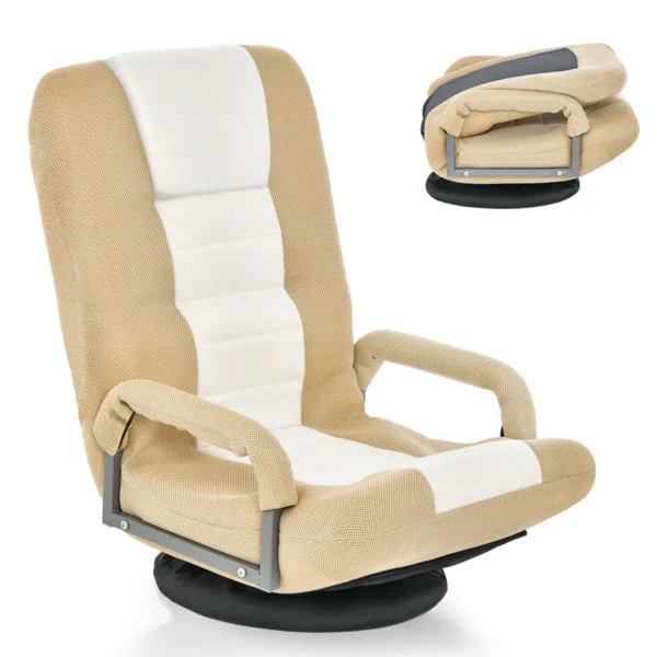 Opklapbare Vloerfauteuil 360° Draaibare Basis Rugleuning Verstelbaar In 6 Posities Maximale Belasting 140 KG-Beige