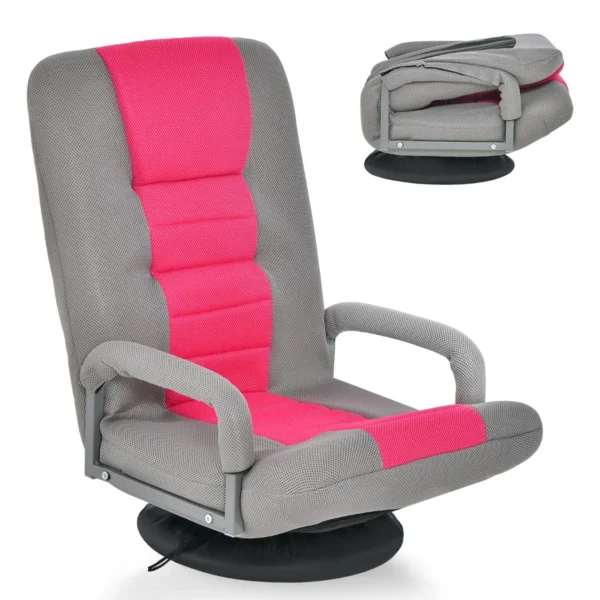 Opklapbare Vloerfauteuil 360° Draaibare Basis Rugleuning Verstelbaar In 6 Posities Maximale Belasting 140 KG-Roze
