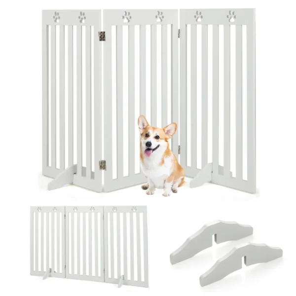 Opvouwbaar Hek Met 3 Panelen Veiligheidshek 2 Steunpoten Zelfdragende Barrière Voor Deur Trap Gang Keuken Wit