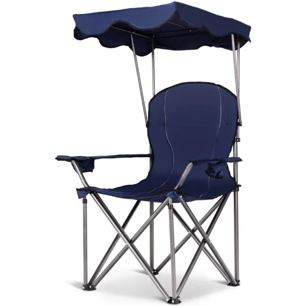 Opvouwbare Campingstoel Met Zonneluifel Bekerhouder Draagtas 96,5 X 67,5 X 130 Cm Blauw
