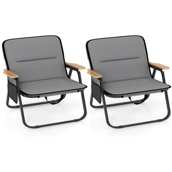 Opvouwbare Campingstoel Set Van 2 Klapstoel Met Afneembaar Kussen Zijzak En Armleuningen 150 Kg Draagvermogen Grijs