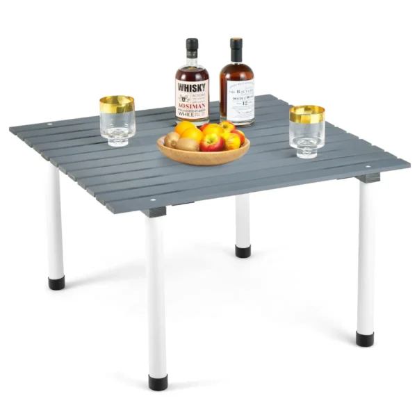Opvouwbare Campingtafel Met Oprolbaar Blad Draagbare Picknicktafel Van Dennenhout Met Draagtas 69 X 69 X 42 Cm Grijs