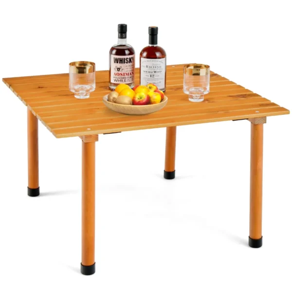 Opvouwbare Campingtafel Met Oprolbaar Blad Draagbare Picknicktafel Van Dennenhout Met Draagtas 69 X 69 X 42 Cm Natuur