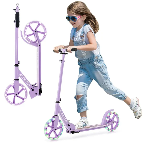 Opvouwbare Kinderstep Met 2 Flitsende Wielen & Verstelbaar Stuur Freestyle Step Met Draagriem 110kg Belastbaar Voor Tienerkinderen