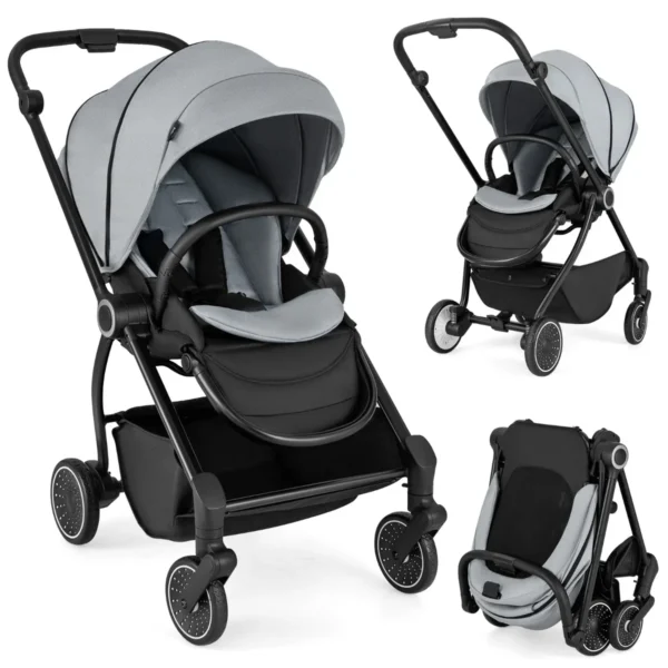 Opvouwbare Kinderwagen Met Omkeerbare Zitting Verstelbare Rugleuning Verstelbare Kap Handgreep Aluminium Kinderwagen Grijs