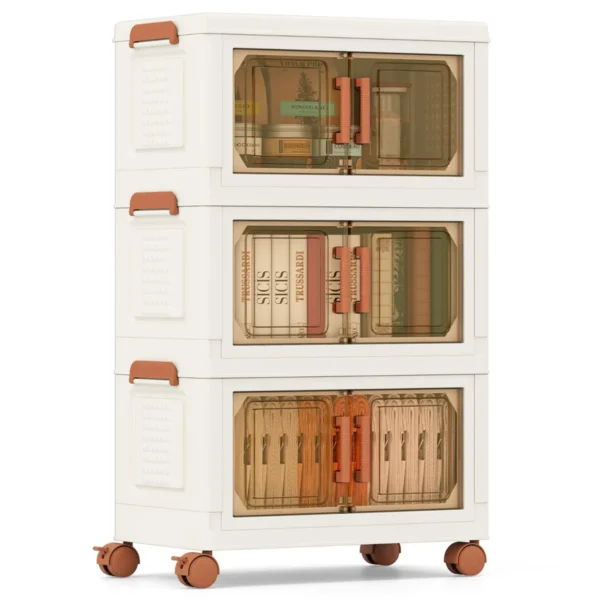 Opvouwbare Opbergbakken Met Deksels Set Van 3/4 Stapelbare Kunststof Opbergbakken Met Wielen Opbergbakken Met Deuren-3er