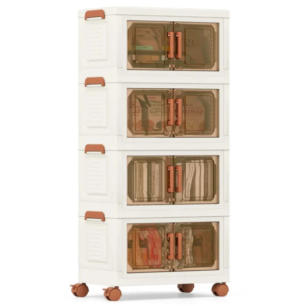 Opvouwbare Opbergbakken Met Deksels Set Van 3/4 Stapelbare Plastic Opbergbakken Met Wielen Opbergbakken Met Deuren-4er