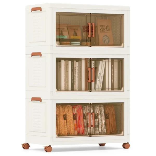 Opvouwbare Opbergbakken Van 210L/280L Met Deksel 3/4-Pack Stapelbare Kunststof Opbergdozen Met Wielen Opbergcontainers Met Deuren-3er