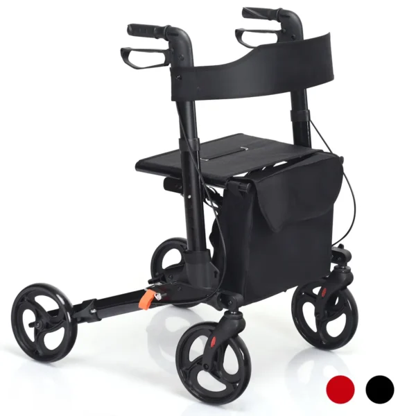 Opvouwbare Rollator Met 4 Wielen Van 20 Cm Lichtgewicht Medische Rollator In Aluminium Met Dubbele Remzitting Opbergtas Voor Ouderen Zwart