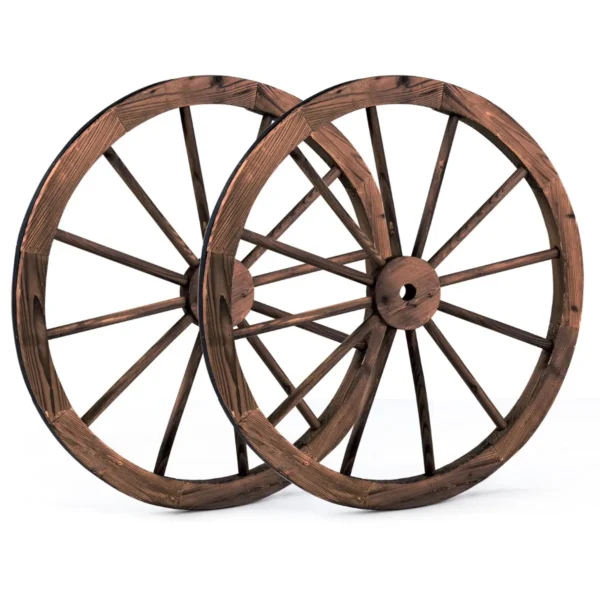Ouderwets Wagenwiel Set Van 2 Houten Wiel Met Stalen Velg Decoratief Tuin Wagenwiel Autowiel 76 X 76 X 3,5cm Bruin