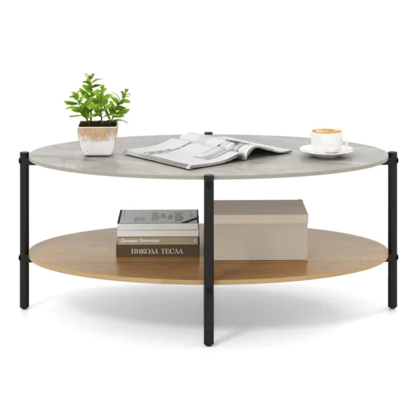 Ovale Salontafel Met 2 Lagen En Stenen Blad Theetafel Met Metalen Frame Bijzettafel Voor Woonkamer Of Ontvangstruimte Met Open Plank