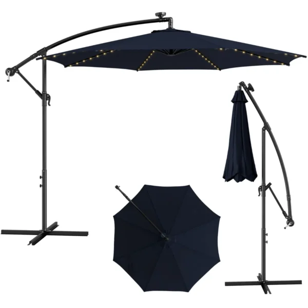 Parasol Diameter 300 Cm Led-Zonnescherm Tuinparasol Marktparasol Met Zwengel Navyblauw