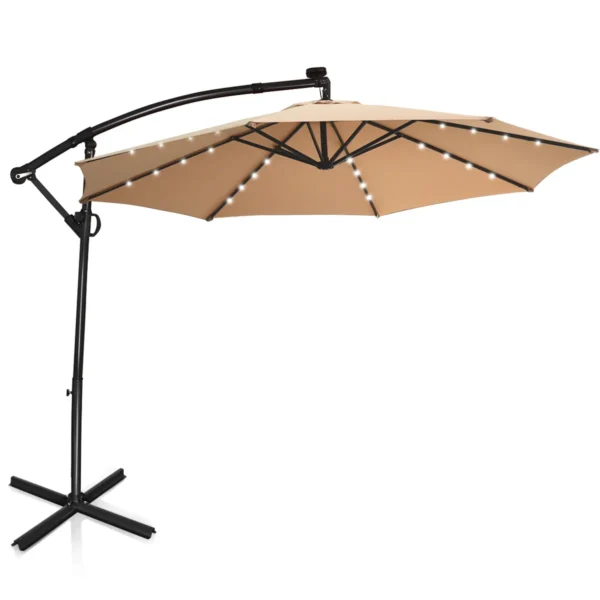 Parasol Van 300 Cm Met Led-solarverlichting 360 Graden Draaibaar Terrasparasol Voor Tuin Terras Zwembad Balkon Beige