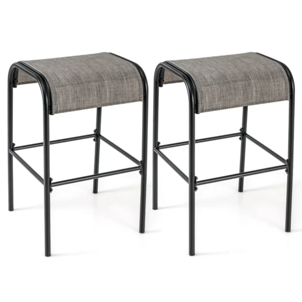 Patio-barkrukken Set Van 2 Metalen Bistrokrukken Met Gebogen Stoffen Zitting Stevig Metalen Frame Barstoelen Zonder Rugleuning