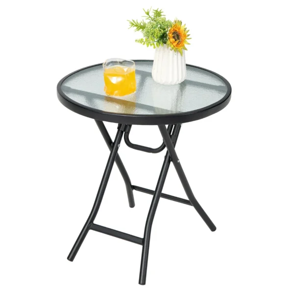 Patio Eettafel Rond Gehard Glazen Tafelblad 46,5 X 46,5 X 47,5 Cm Zwart