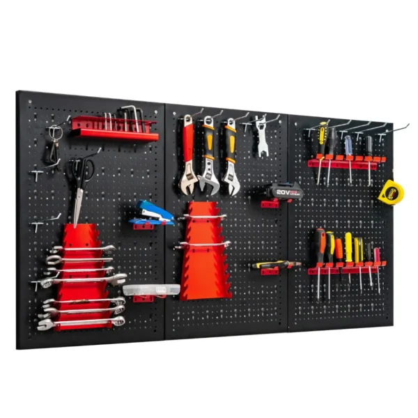 Pegboard Wand Organizer Metalen Pegboard Gereedschap Opbergkit Met 3 Pegboards & 25 Opknoping Accessoires Zwart+Rood