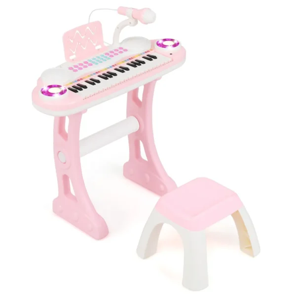 Pianotoetsenbord Met 37 Toetsen Elektrisch Kinderkeyboard Opname En Weergave Pianospeelgoed Met Microfoon Standaard En Kruk-Roze