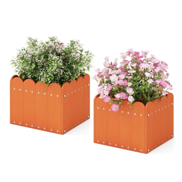 Plantenbak 2 Stuks Weerbestendig HDPE Tuinbloembak Rechthoekig Bloembed Met Afvoergaten Bloembak (32 X 30 X 25 Cm Oranje)
