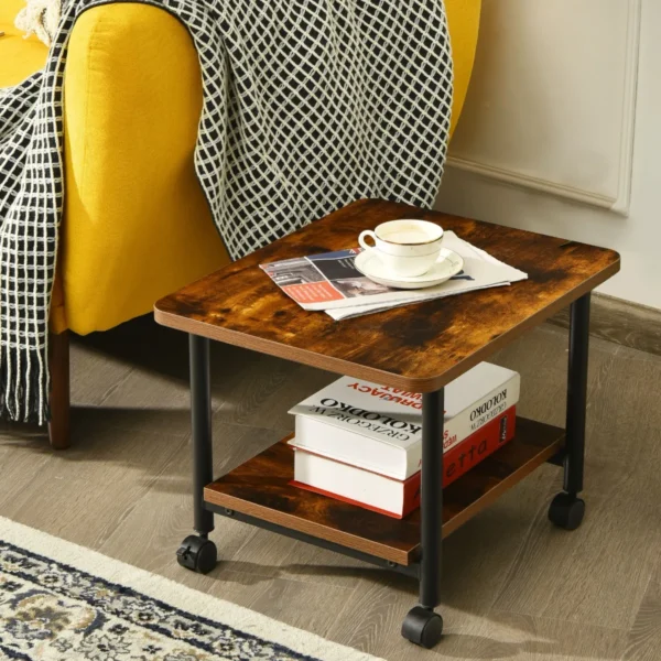 Printerplank Onder Bureau Met Zwenkwielen 2-Laags Printerplank 49 X 40 X 37 Cm Bruin