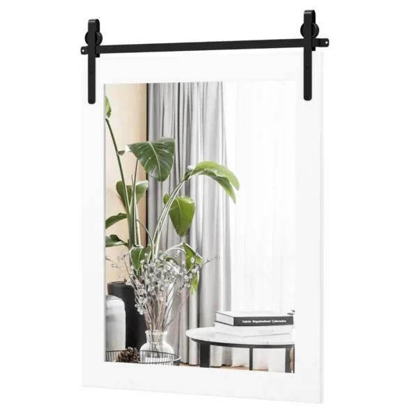 Rechthoekige Spiegel Met Houten Frame 76,5 X 56 Cm Rustieke Wandspiegel Onbreekbare Hangspiegel Met Metalen Houder (Wit)