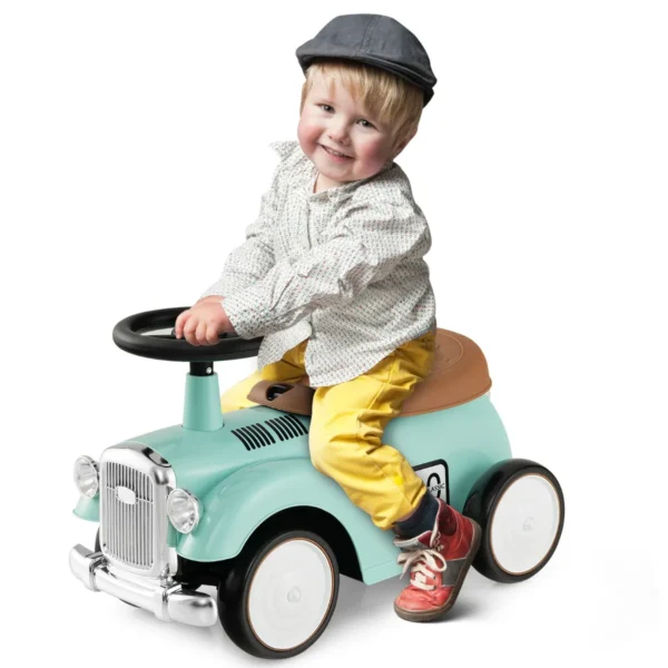 Retro Kinderspeelauto Functioneel Stuur Opbergruimte Onder De Stoel Grote EVA Wielen Loopauto Op Vloerhoogte Met Leuke Stickers Groen