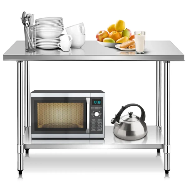 Roestvrijstalen Keukenwerktafel Keukenwerkblad Met 2 Niveaus Verstelbare Onderste Plank 122 X 61 X 90 Cm Zilver