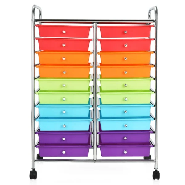 Rolbare Opbergtrolley Met 20 Lades Opbergwagen Opbergruimte Met Bovenblad En 4 Wielen Mobiele Rolwagen (Kleurrijk)