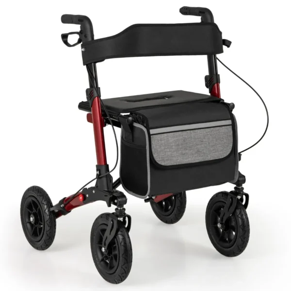 Rollator Met Luchtbanden Opvouwbaar En Licht Met Zitting 2-in-1 Rolstoel & Reisrollator Loophulp 7-Voudig In Hoogte Verstelbaar