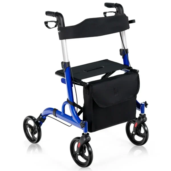 Rollator Opvouwbaar En Licht Met Zitting Loophulp 6-Voudig In Hoogte Verstelbaar Loopwagen Met Tas En Stokhouder & 2 Remmen Blauw