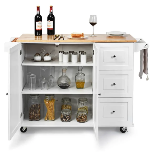 Rollende Keukenrolley Met Verlaging Blad Keukenwagen Met Kruidenrek Handdoekenrek Lade Opbergkast Met Verstelbare Planken Voor Keukens