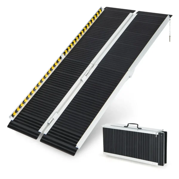 Rolstoelhelling Inklapbare Helling Draagbaar En Antislip Aluminium Oprijplaat Drempelhelling Voor Rolstoel Trappen Deuren (152,5 X 74 Cm)