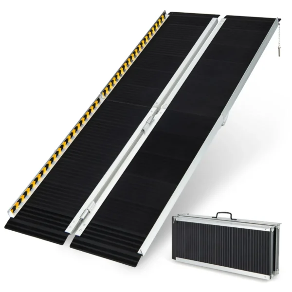 Rolstoelhelling Inklapbare Helling Draagbaar En Antislip Aluminium Oprijplaat Drempelhelling Voor Rolstoel Trappen Deuren (183 X 74 Cm)