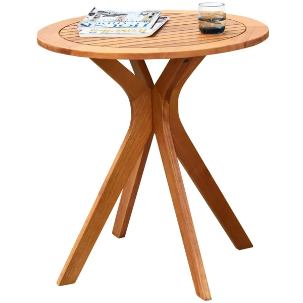Ronde Acaciahouten Koffietafel Met Lattenblad X-vormig Onderstel 70 Cm Kleine Bijzettafel Voor Tuin Outdoor-bistrotafel Naturel