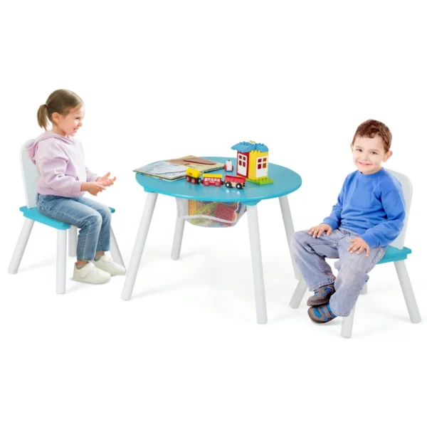 Ronde Kindertafel En Stoel Set 3 Delige Kinderen Houten Activiteit Tafel Meubels Set Met Net Centrum Opbergruimte Knutselen Maaltijden-Groen